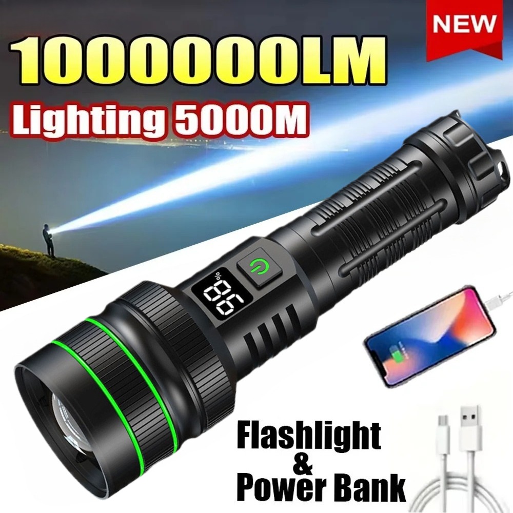Outdoor Power Bank - Mocna latarka LED z regulacją zoomu,